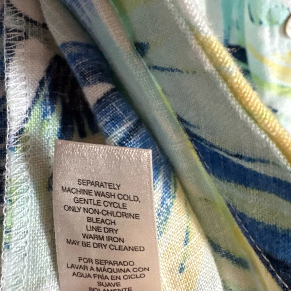 Chico’s Tropical Garden Linen Open Drape Front Jacket Women’s Sz Medium Blue